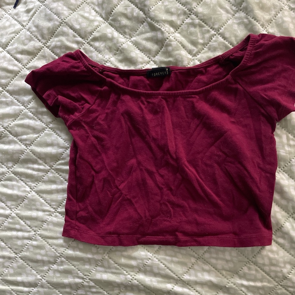 Forever 21 Red Cap Sleeve Crop Blouse